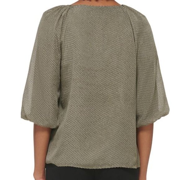 CALVIN KLEIN Women's Lantern Sleeve Clip Chiffon Blouse Sz: L   Green - Picture 4 of 13